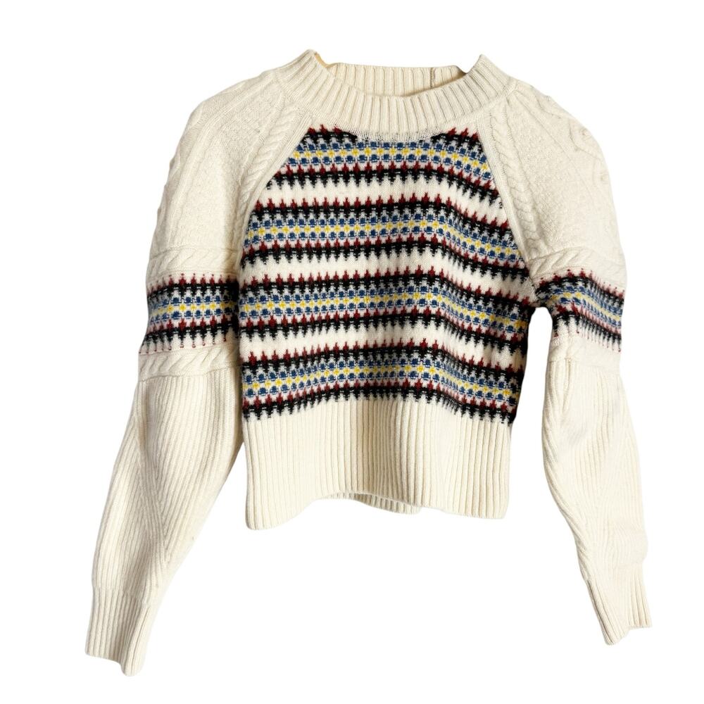 Veronica Beard Jimena White Diamond Striped Knit Merino Wool Crewneck Sweater XS